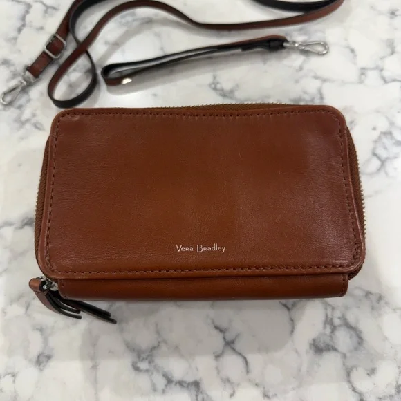 Vera Bradley leather crossbody wallet or wristlet. Cognac leather. Gently used. - Picture 3 of 9